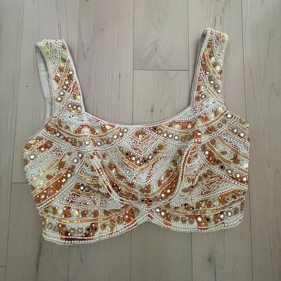 White & Orange Lehenga with Ombré Dupatta – Size Small - Picture 4 of 6